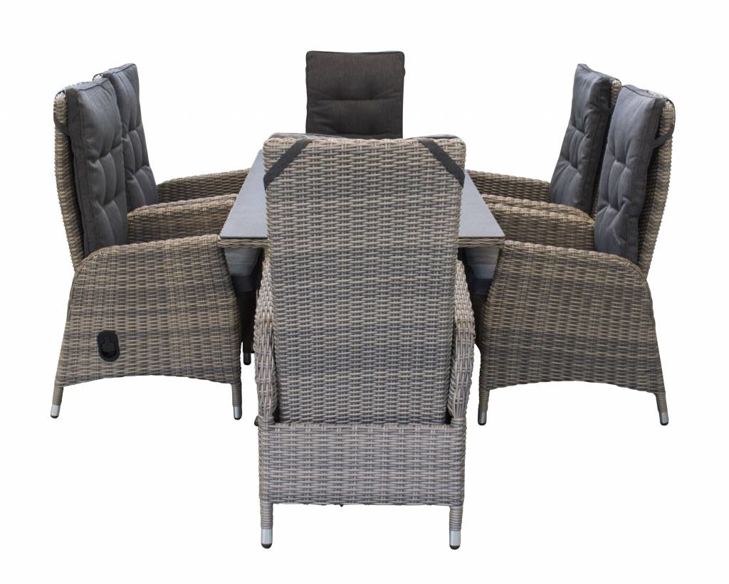 7-delige tuinset | 6 Kos verstelbare stoelen (SW) | 180cm tuintafel (Keramiek)