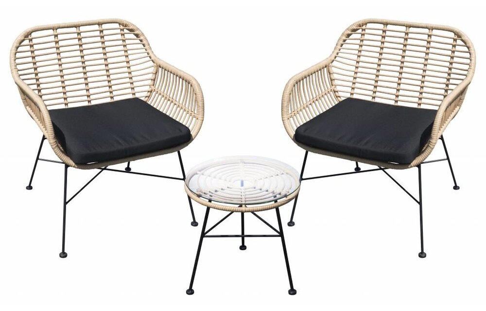 Lage Tuinset | 2 Oslo luxe stoelen | ⌀45cm lage tafel | Naturel