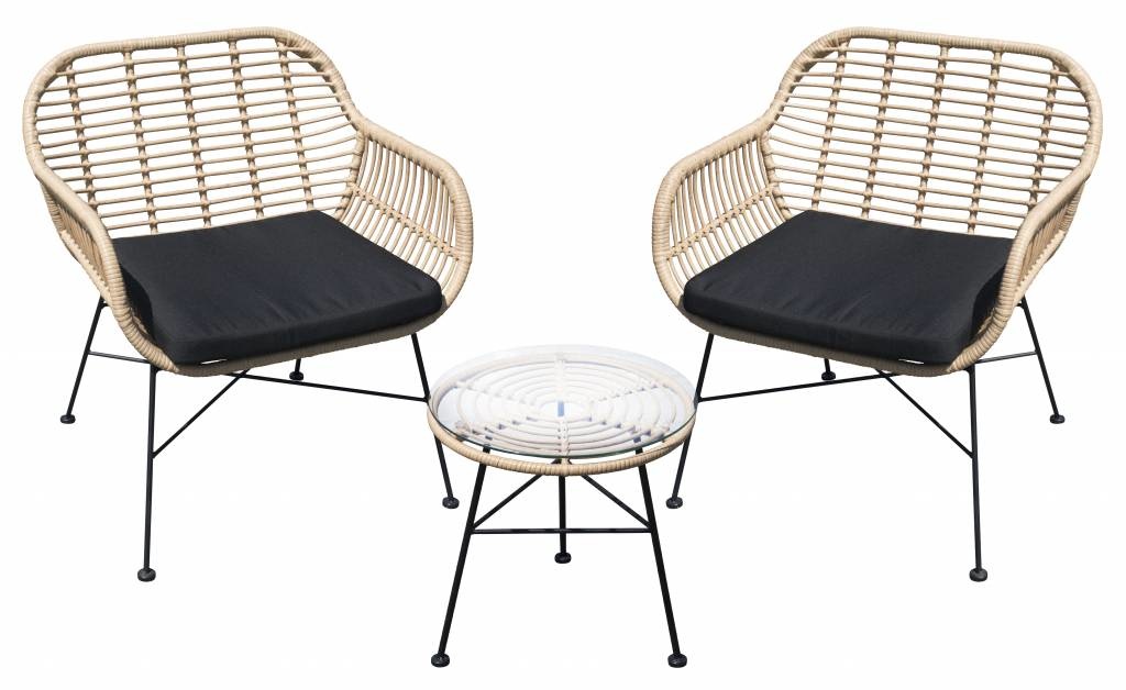 Lage Tuinset | 2 Oslo luxe stoelen | ⌀45cm lage tafel | Naturel