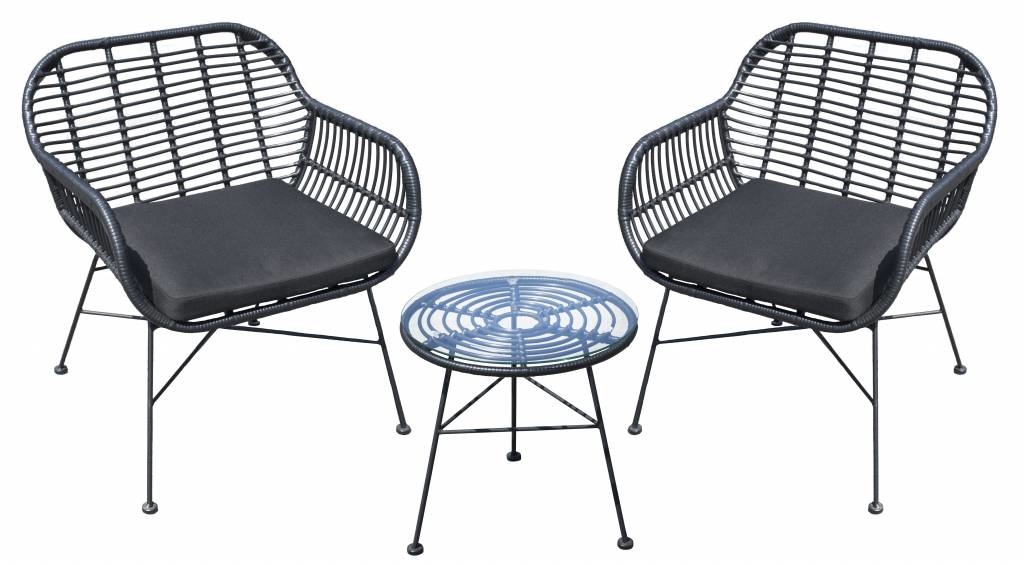 Lage Tuinset | 2 Oslo luxe stoelen | ⌀45cm lage tafel | Naturel