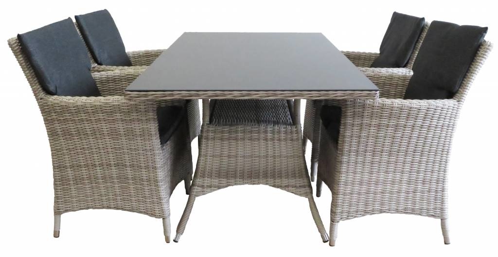 5-delige tuinset | 4 Utah tuinstoelen (Desert) | 160cm tuintafel (Spraystone)