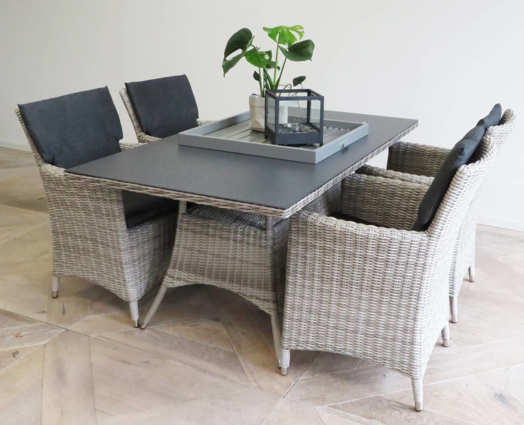 5-delige tuinset | 4 Utah tuinstoelen (Desert) | 160cm tuintafel (Spraystone)