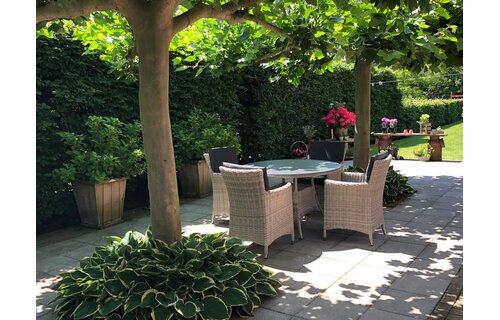 5-delige ronde tuinset | 4 Utah tuinstoelen (Desert) | ø120cm tuintafel (Spraystone)