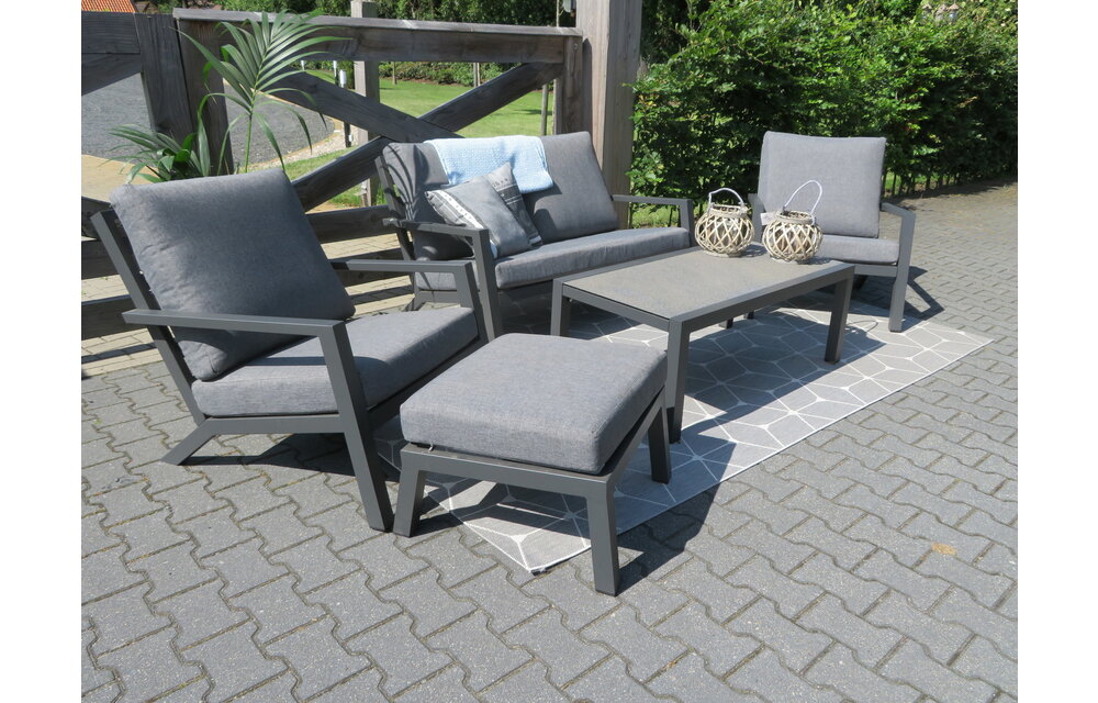 4-delige Loungeset met 2-persoonsbank | Bezano | Grafith Grey | Aluminium