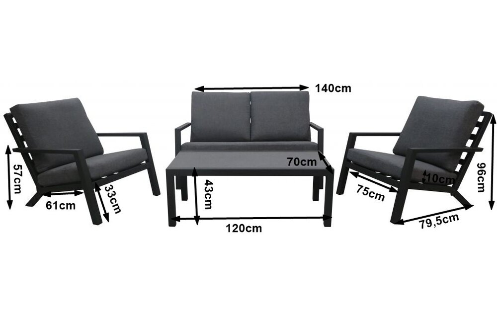 4-delige Loungeset met 2-persoonsbank | Bezano | Grafith Grey | Aluminium