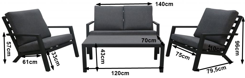 4-delige Loungeset met 2-persoonsbank | Bezano | Grafith Grey | Aluminium