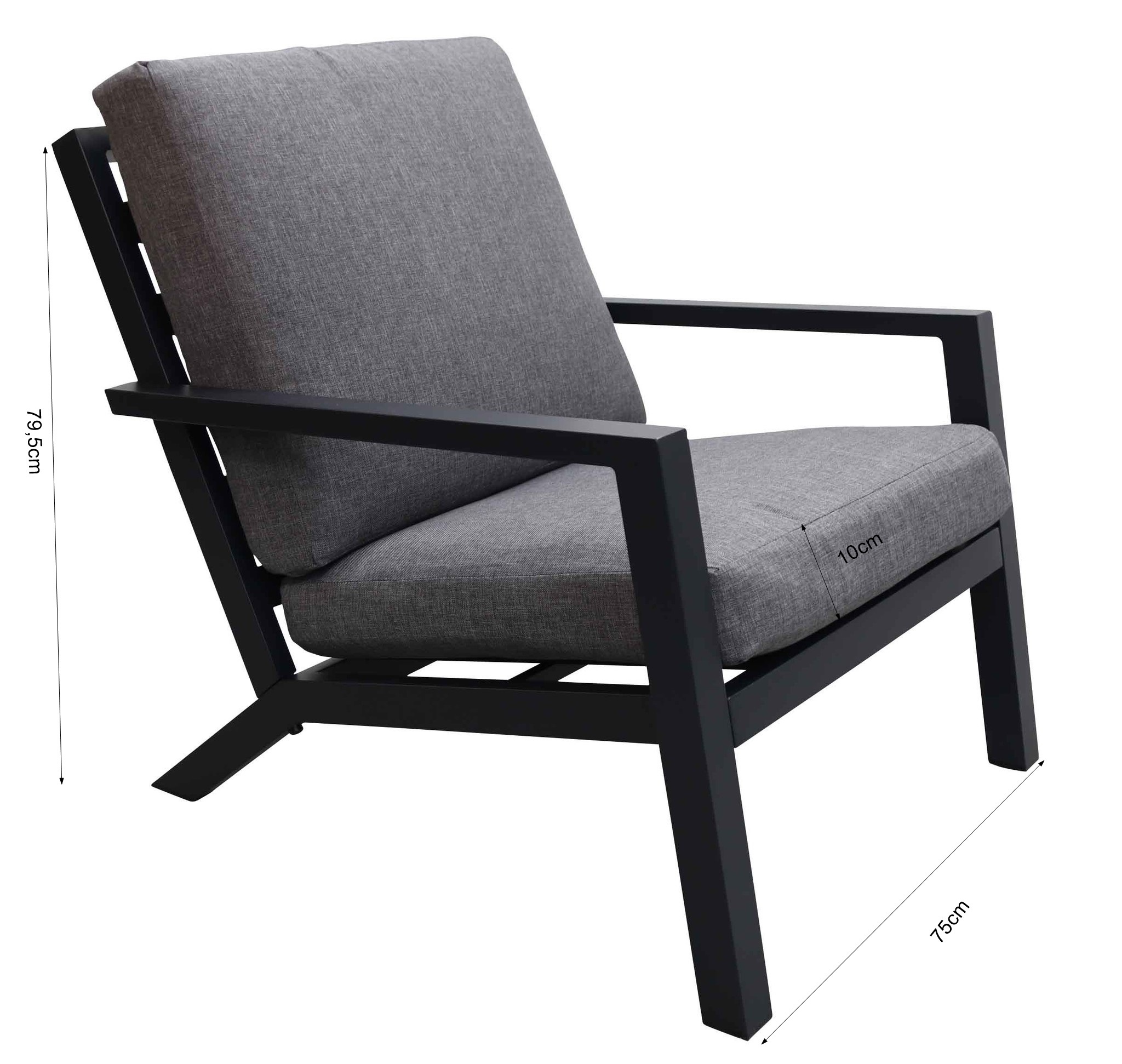 Loungestoel Bezano | Matt Black/Grey | Aluminium