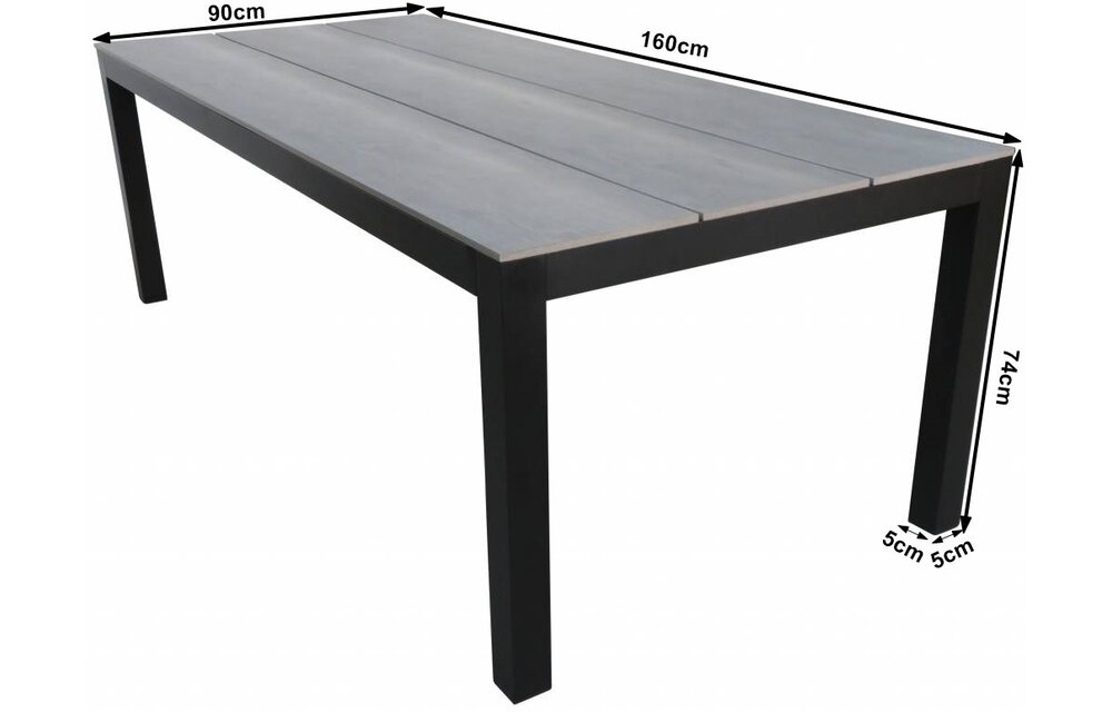 Tuintafel Cyprus 160x90cm | Grey | Polywood & Aluminium