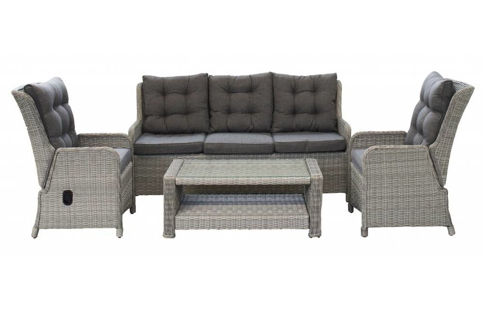 Verstelbare Loungeset met 3-persoonsbank | Dublin | Mystic Grey | Wicker