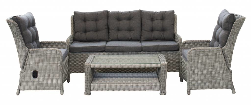 Verstelbare Loungeset met 3-persoonsbank | Dublin | Mystic Grey | Wicker