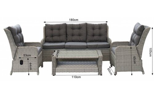Verstelbare Loungeset met 3-persoonsbank | Dublin | Mystic Grey | Wicker