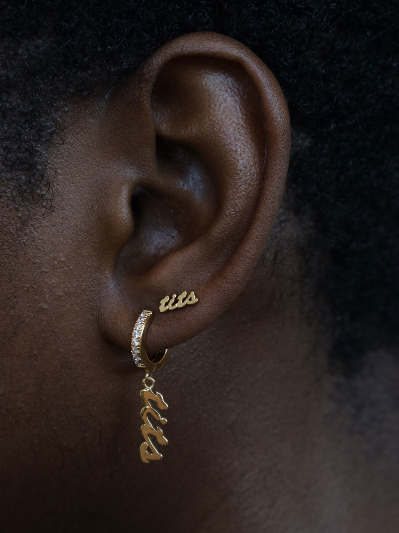 T.I.T.S. TITS CRYSTAL EARRING GOLD