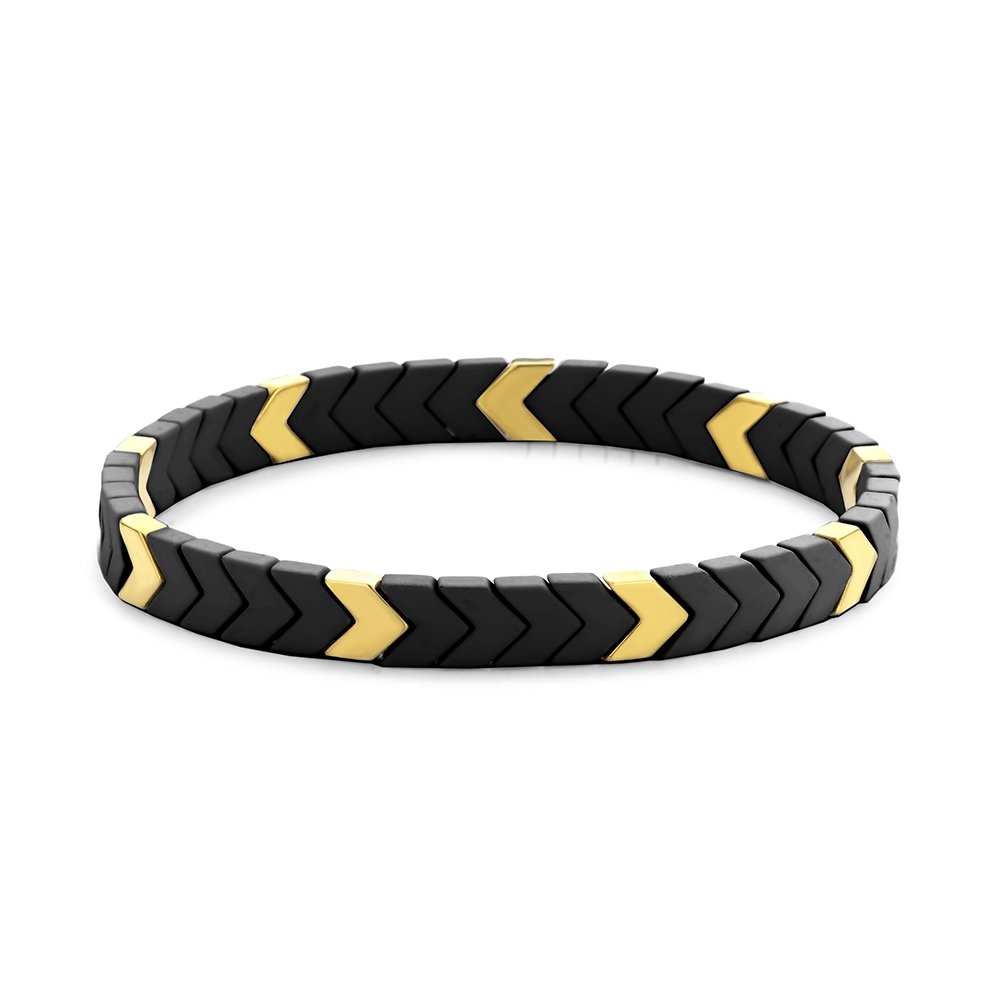 Gold ion plated stainless steel bracelet mix with black hematite