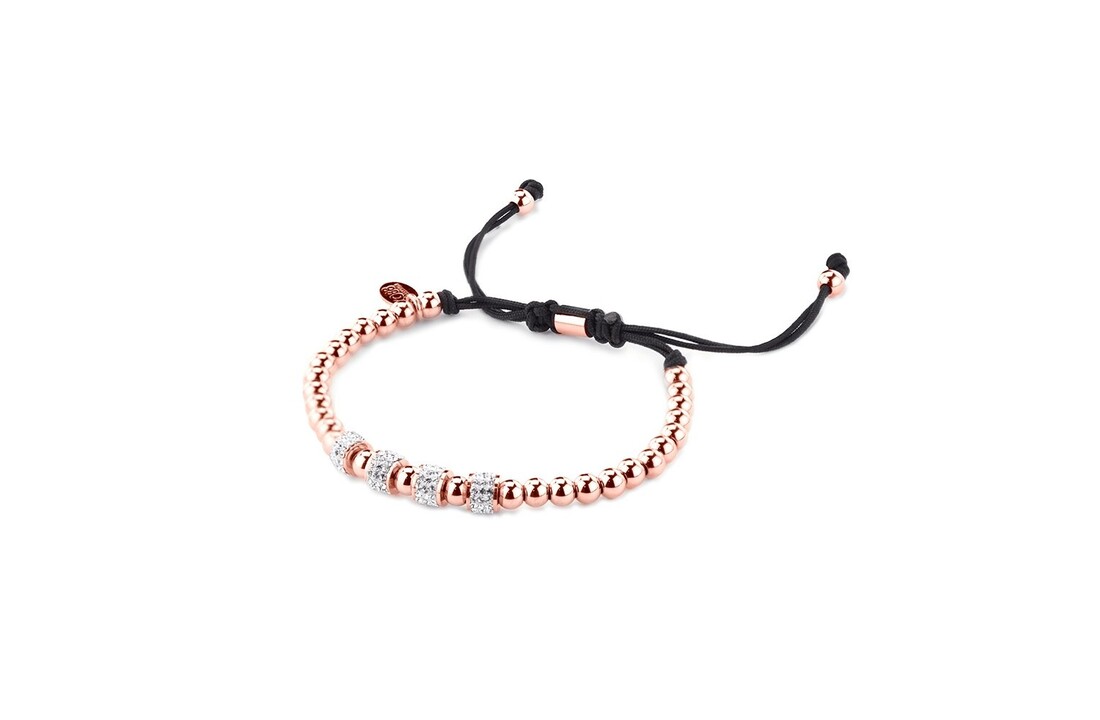 Rose ion plated stainless steel beaded bracelet with crystal