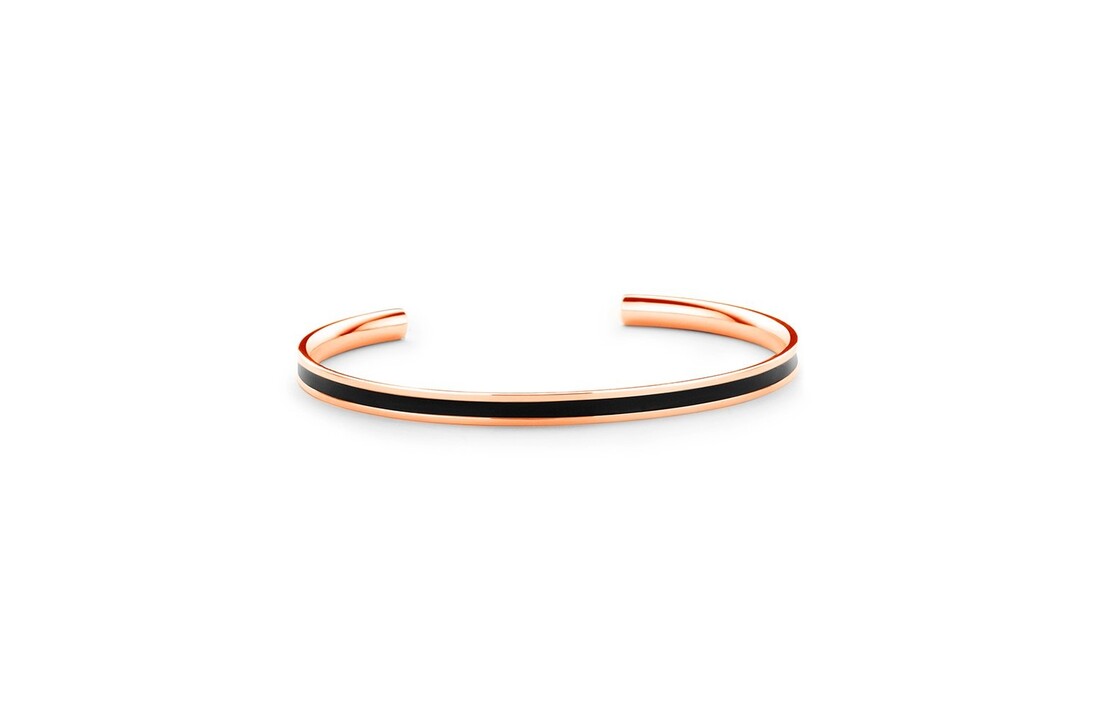 Rosegold ion Plated Open Bangle with Black Enamel