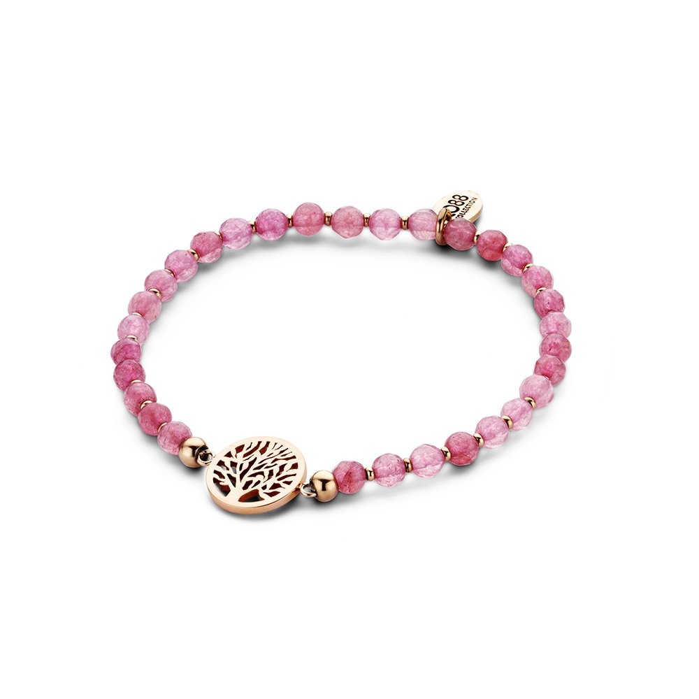 Light PINK Natural Stones Bracelet with Tree of Life Pendant