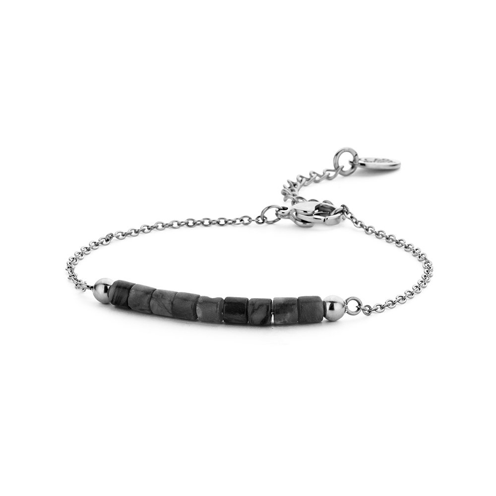Edelstalen armband met zwarte en grijze natuurstenen