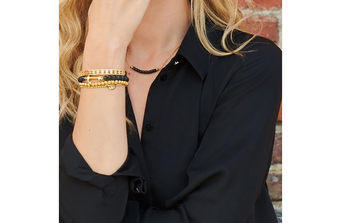 Zwart emaille kralenarmband met zilveren anker