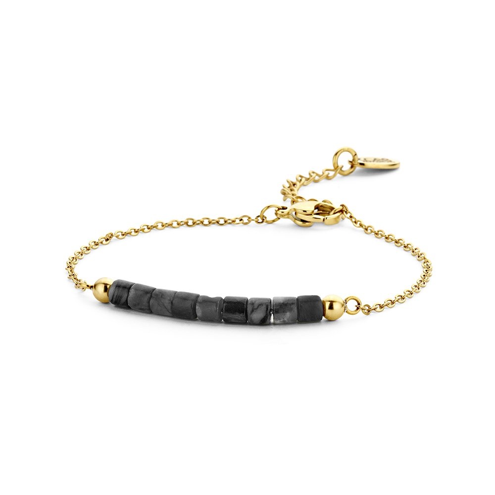 Goudvergulde armband met zwarte en grijze natuurstenen