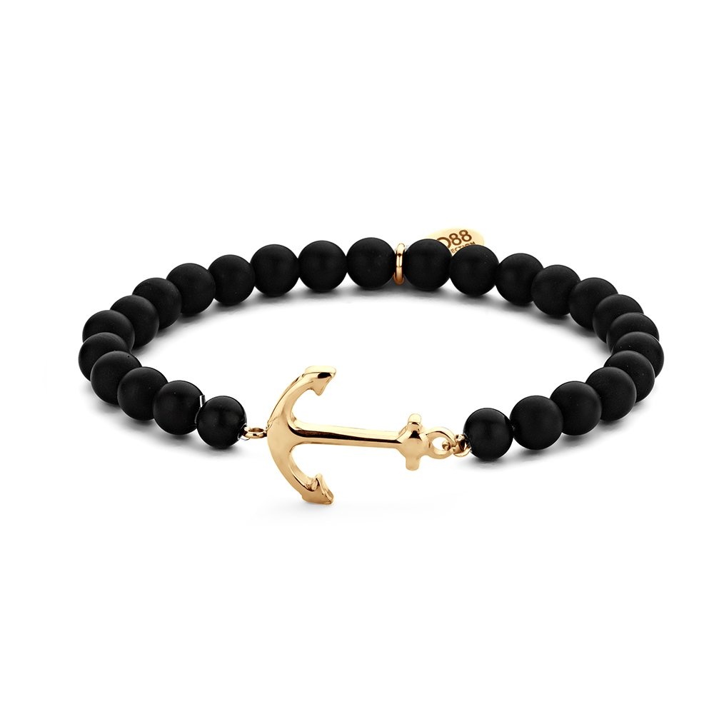 Zwart emaille kralenarmband met gouden anker