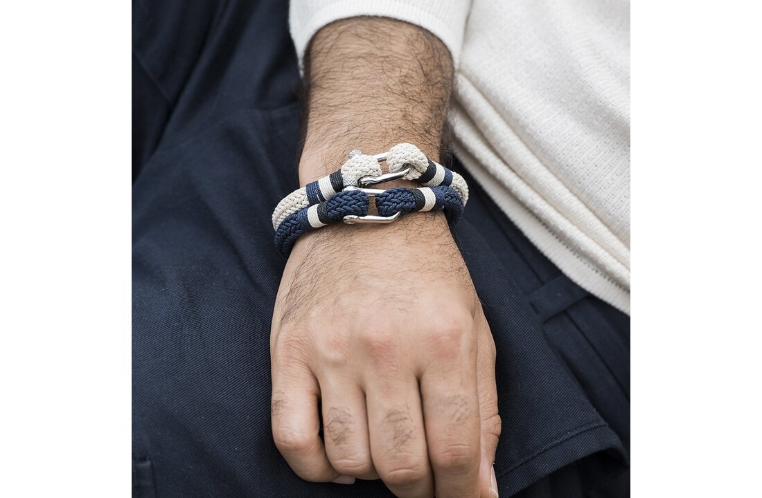 Blue Woven Bracelet with Black/White/Blue Rope