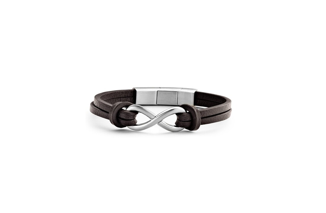 Dark Brown Leather Bracelet with Stainless Steel Infinity