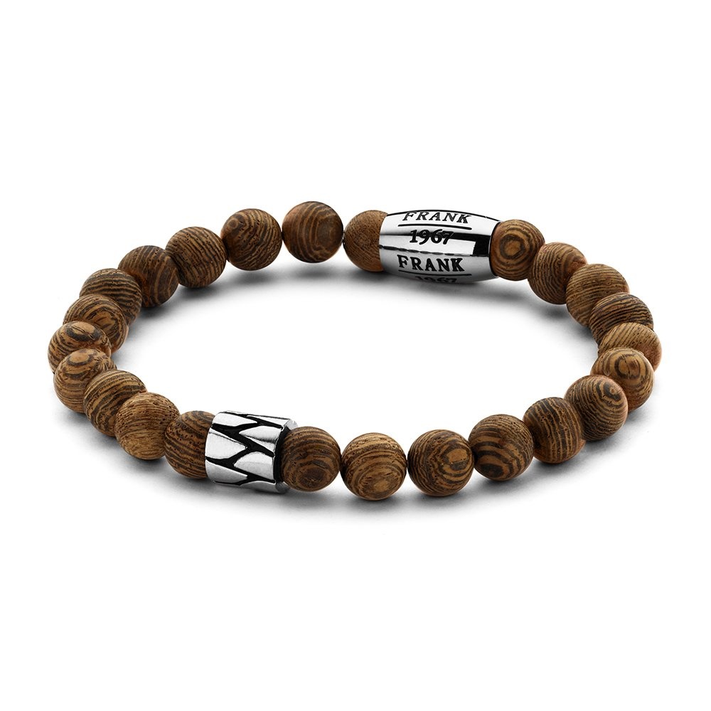 Light Brown Wooden Beads Bracelet with Stainless Steel Beads