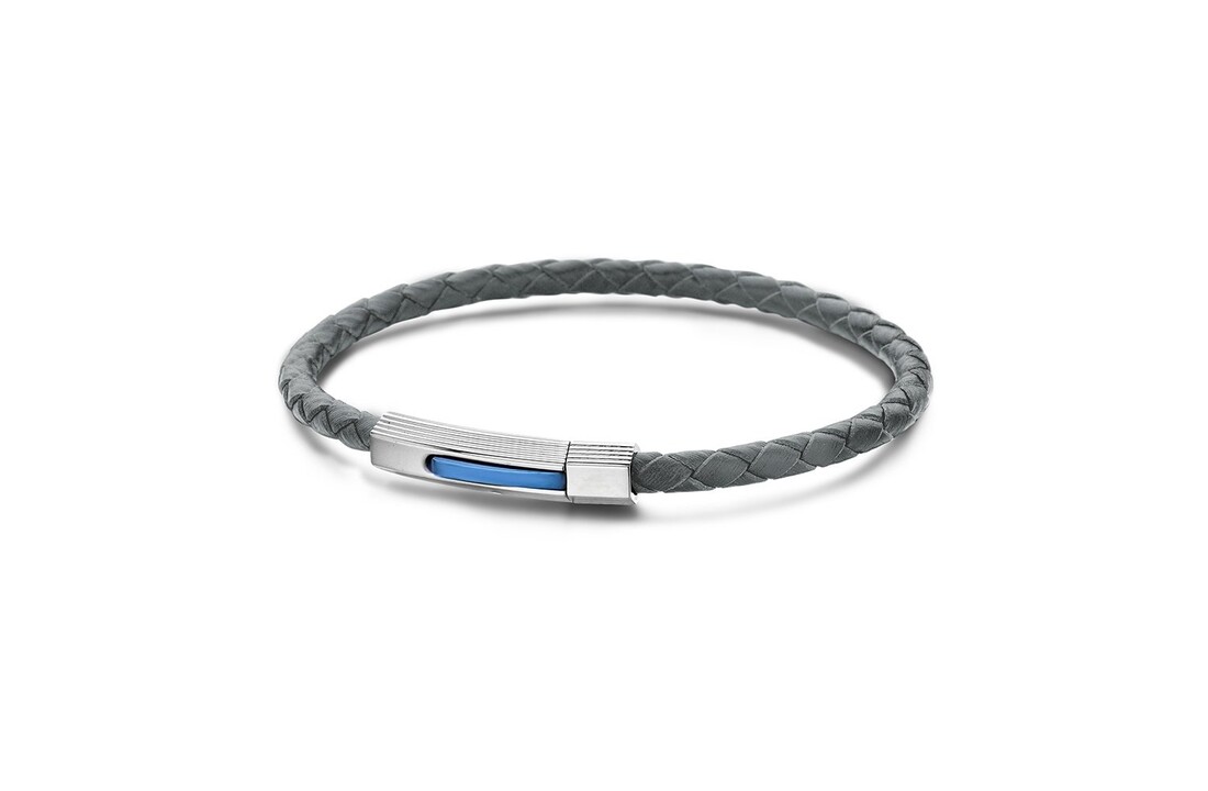 Grijze gevlochten leren armband