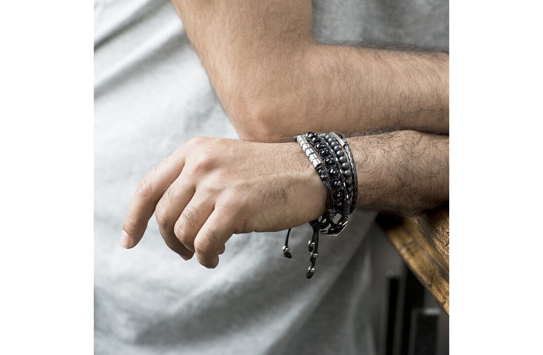 Grijze gevlochten leren armband