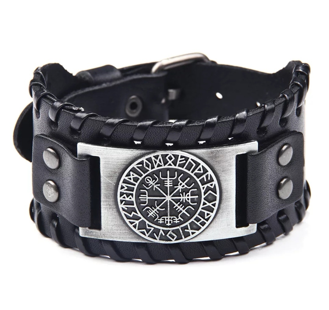 Brede leren viking armband in 3 uitvoeringen