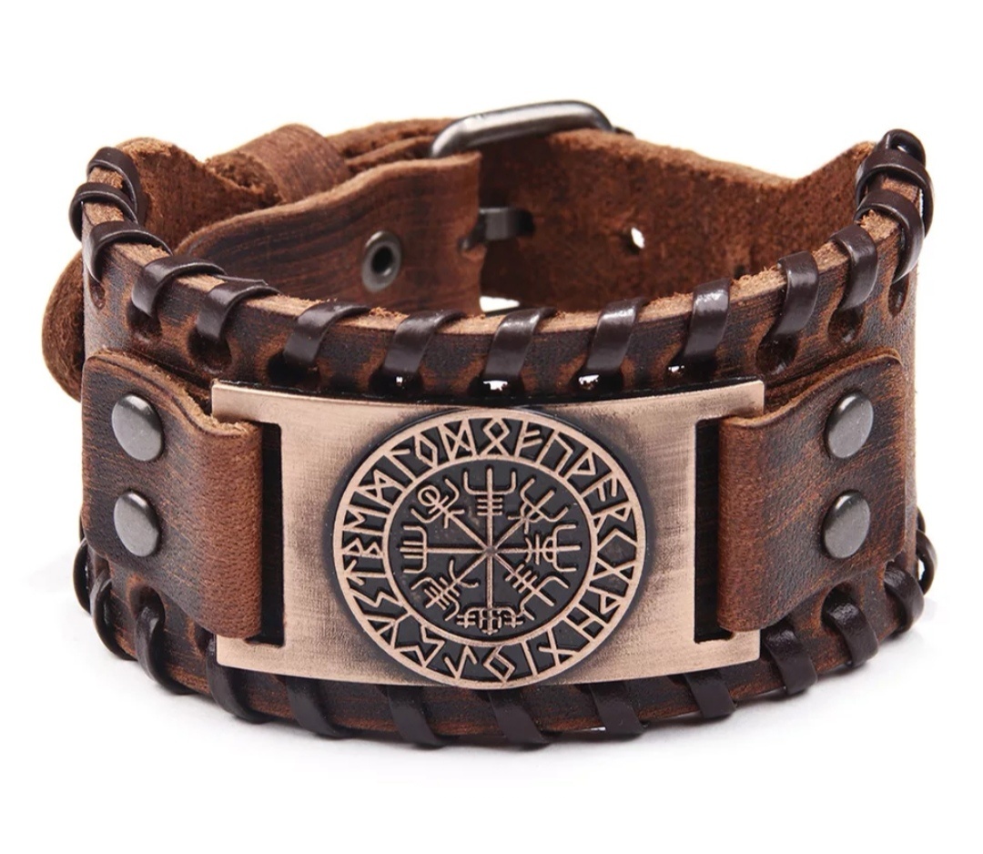Brede leren viking armband in 3 uitvoeringen