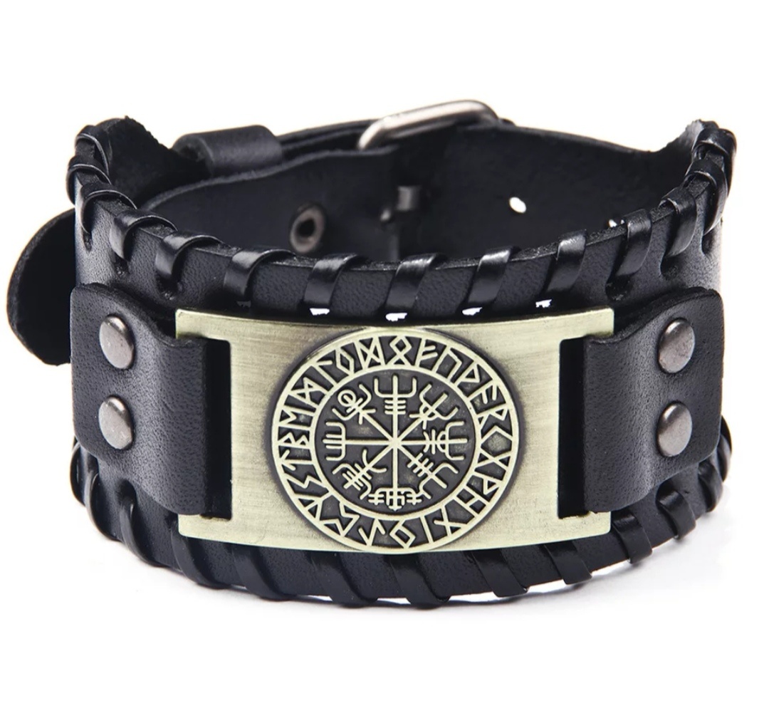 Brede leren viking armband in 3 uitvoeringen