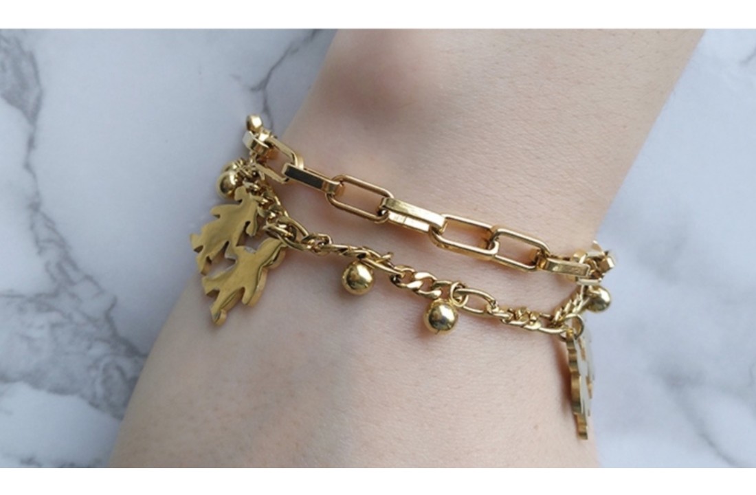 Dubbel laags rvs bedelarmband jongetje en meisje