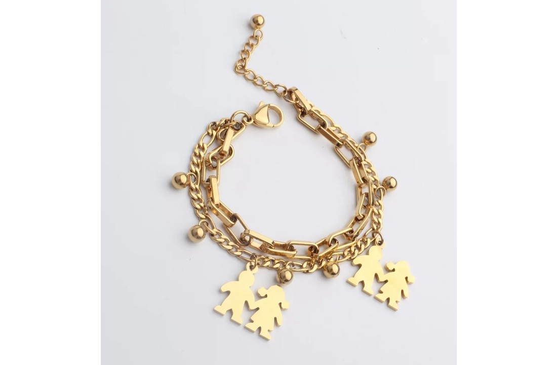 Dubbel laags rvs bedelarmband jongetje en meisje