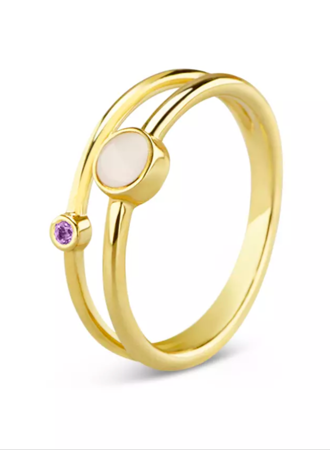 See You Birthstone  Ring Gold Double Band RG048Y18