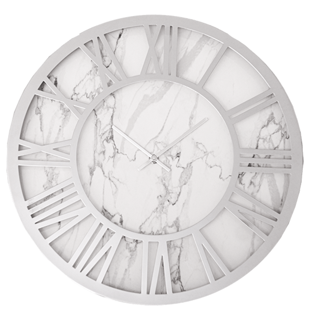 Wall Clock Chrome White Marble Kadizi