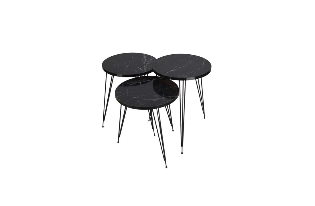 Beistelltische 3 MDF Round Schwarz Marmor