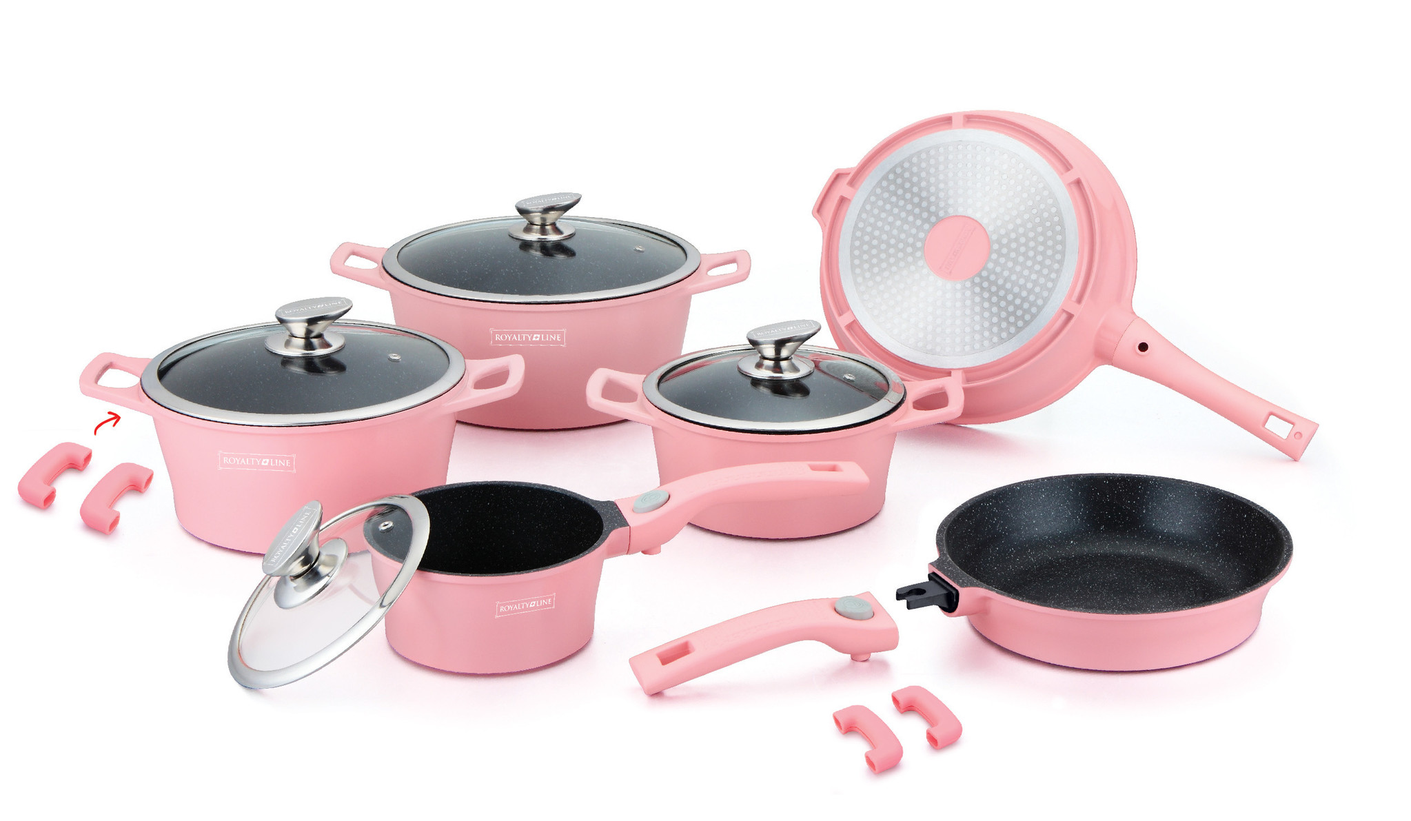 Pannenset van 6 - Marble coating - Roze kleur