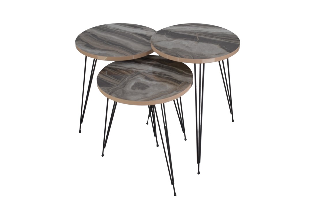 Beistelltische 3 MDF Round Weiß Marmor
