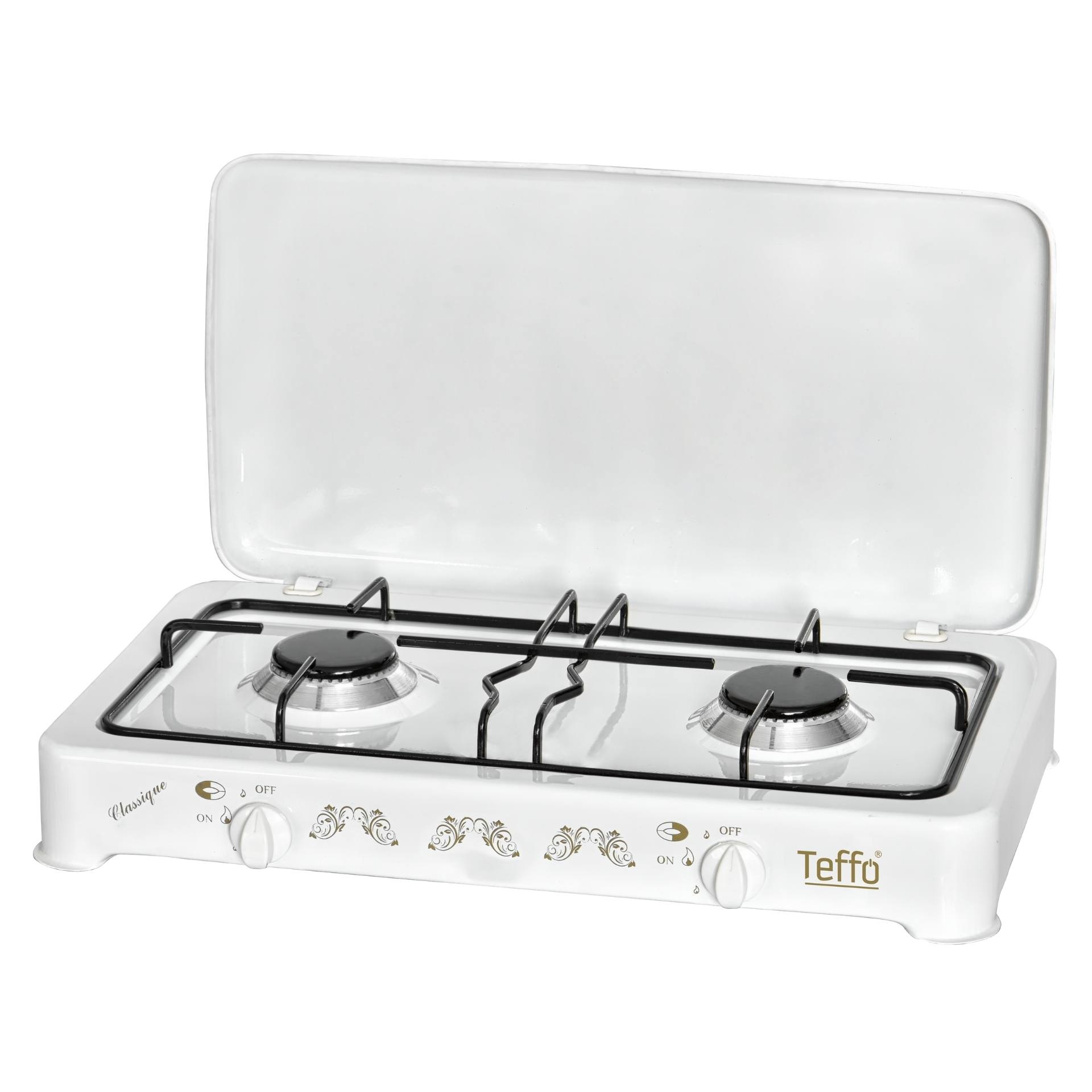 Cuisinière à gaz de table blanc, 2 brûleurs à gaz - portable