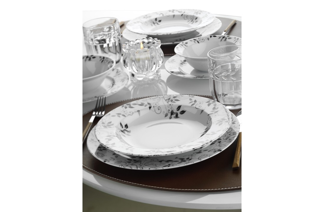Porselein Yasemin dinerset - 24 stuks | grijze bloemen