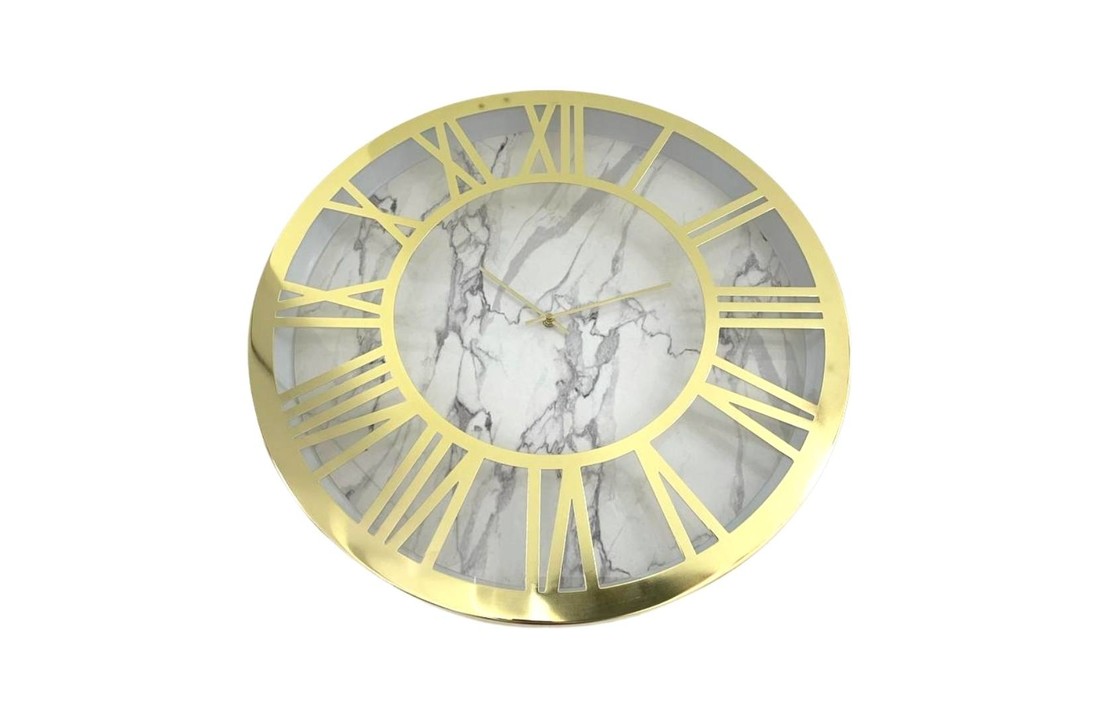 Wandklok Goud Wit Marmer 60cm