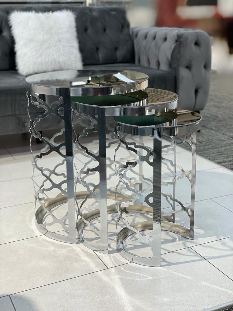 Tables d'appoint 3 RondVerre en Argenté Ottoman