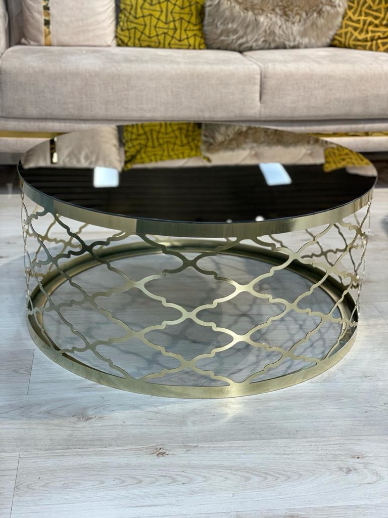 Salontafel Brons Glas Ottoman