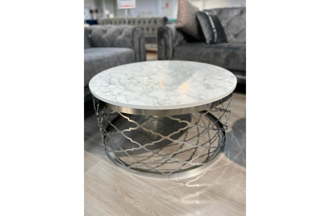 Salontafel Witte en Zilver Ottoman
