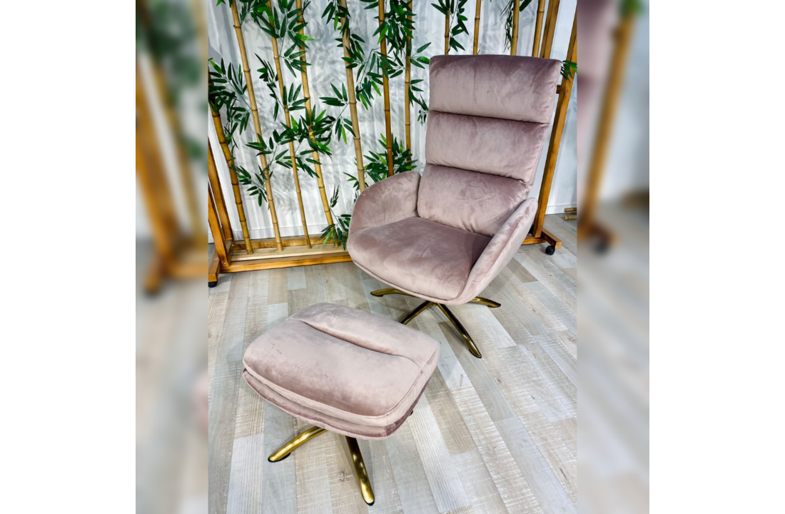 Relax Chair met voetenbank - Fauteuil met Ottoman - Roze - Gouden poten