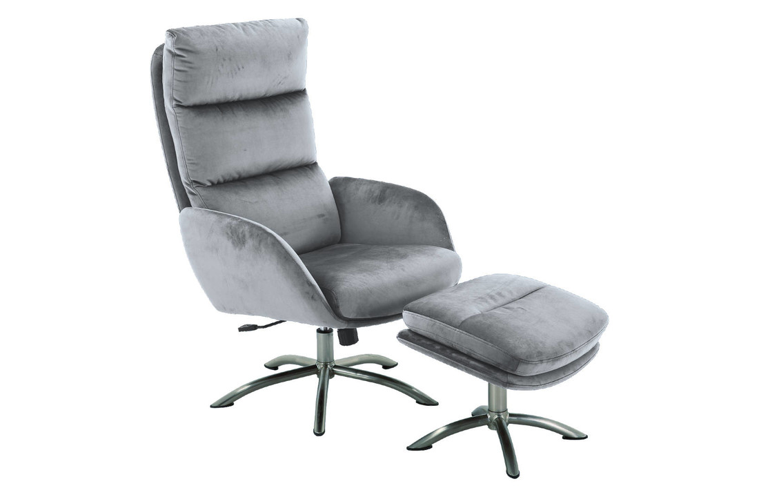 Relax Chair met voetenbank - Fauteuil met Ottoman - Lichtgrijs - Zilveren poten