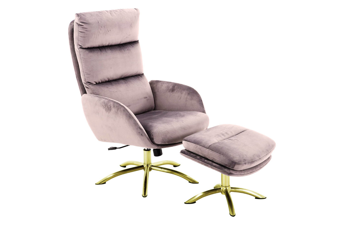 Relax Chair met voetenbank - Fauteuil met Ottoman - Roze - Gouden poten