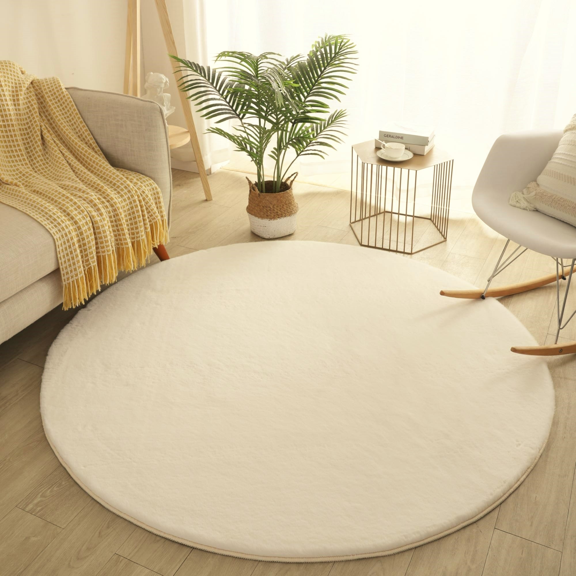 Tapis rond - Lapin doux - Beige Blanc