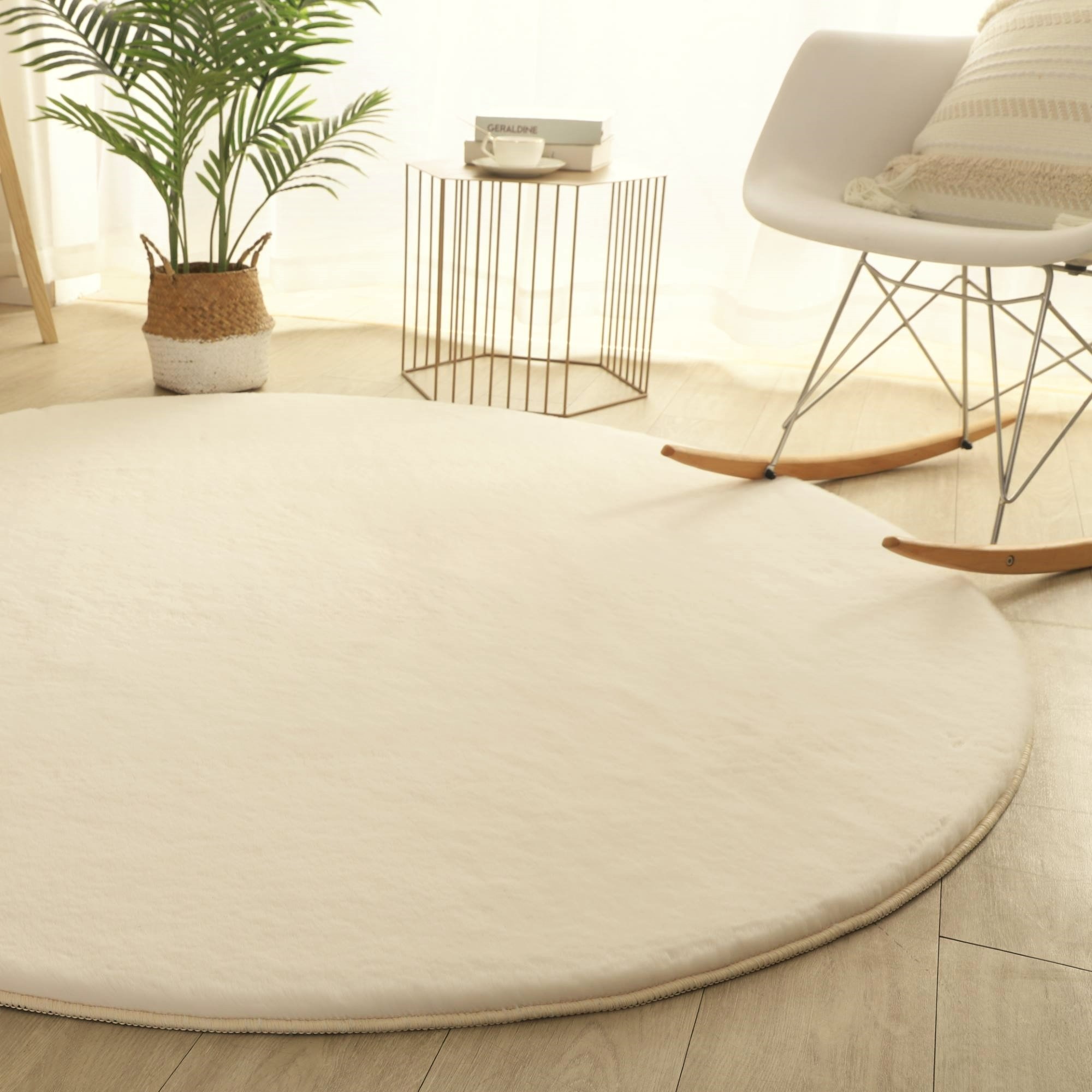 Tapis rond - Lapin doux - Beige Blanc